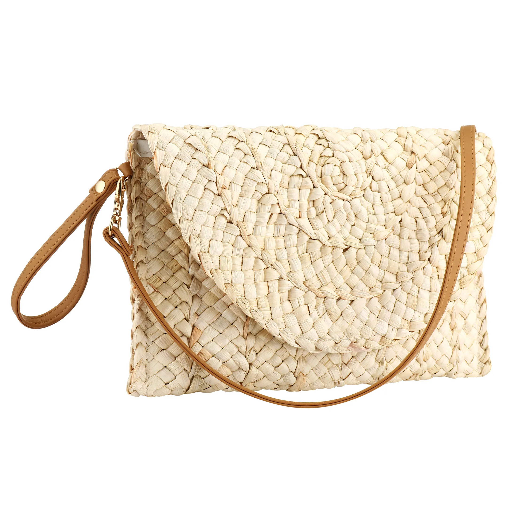 

Модный пляжный кошелек, женская летняя пляжная сумка-конверт, тканый клатч, однотонная большая вместительная сумка для хранения, соломенная сумка из кукурузной шелухи