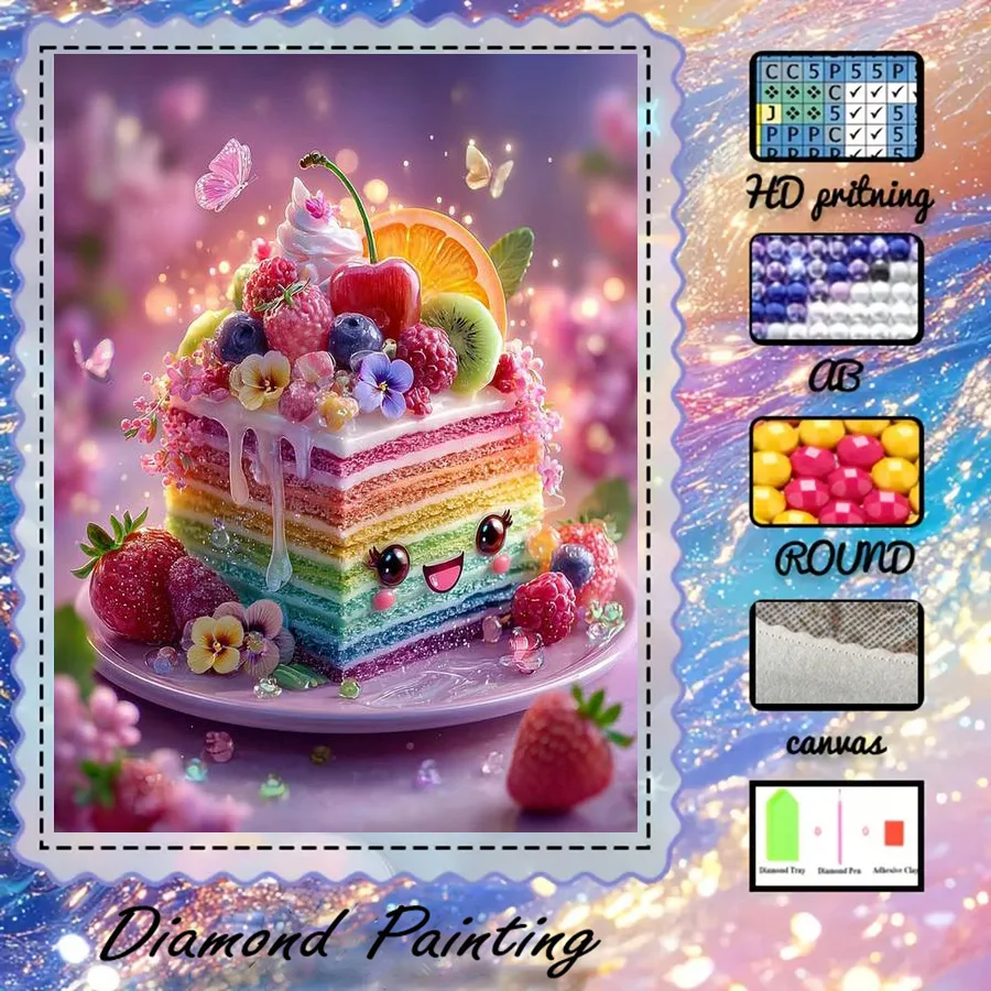 

1 piece - 5D-DIY - Flocking cloth - Special drill - Diamond painting set - Rainbow cake - Mosaic - Diamond art
