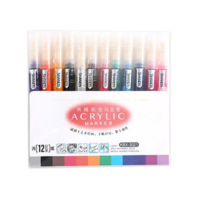 12 สีสีอะคริลิคสีปากกาสำหรับเซรามิกแก้วแก้วพอร์ซเลนแก้วไม้ผืนผ้าใบ