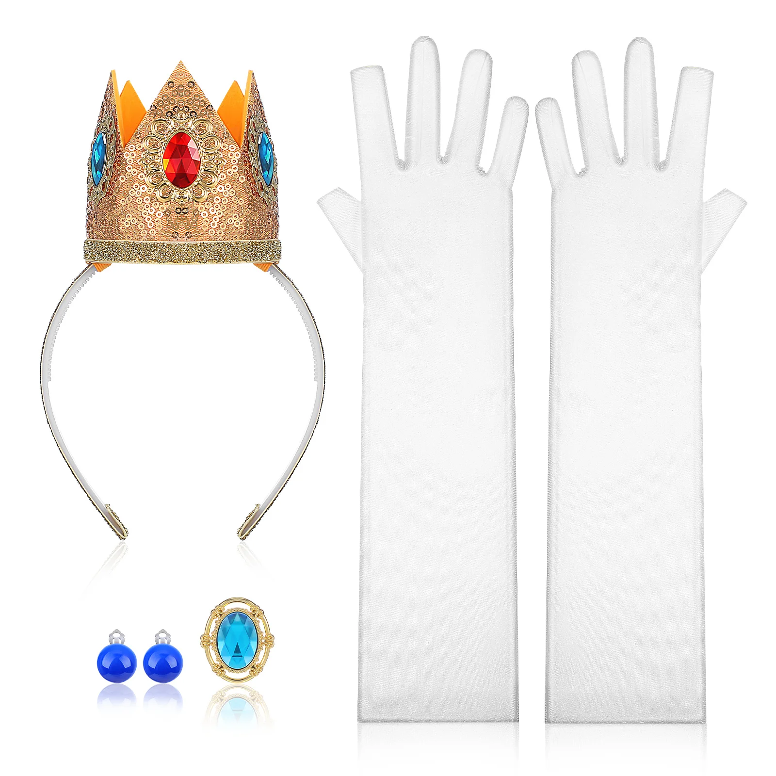 

1 set Women Princess Costume Accessories Set Crown Hair Hoop Earrings Gloves Brooch For Cosplay Party Masquerade Stage