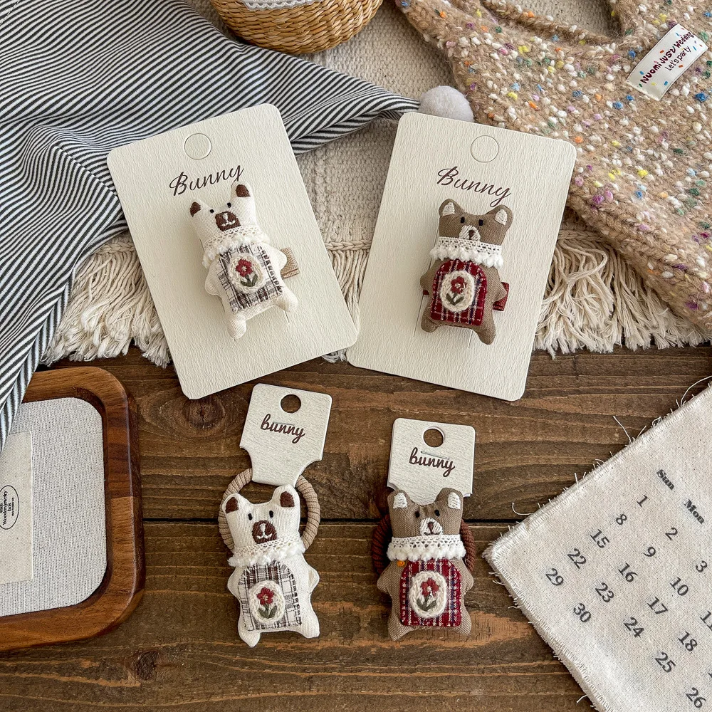 Cartoon Bear Hairpin Elastic Hair Band Cute Doll Hair Rope Tie Rubber Band Bangs Side Clip Children's Hair Accessories Headwear