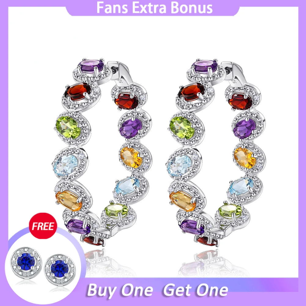 

GZ ZONGFA Natural Garnet Peridot Amethyst Mixed Color Gemstone 925 Sterling Silver Big Hoop Earrings for Women Fine Jewelry