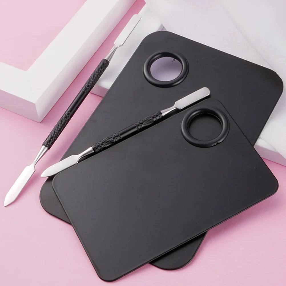 

2pcs Stainless Steel Mixing Color Palette Double Ended Nail Art Tool Large Black For Diy Makeup Pigments Foundations Nail Kit