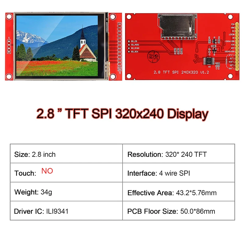 Original de fábrica 3,2 "2,8" 240*320 ILI9341 pantalla inteligente sin contacto módulo TFT LCD SPI de 2,8 pulgadas sin pantalla táctil TFT