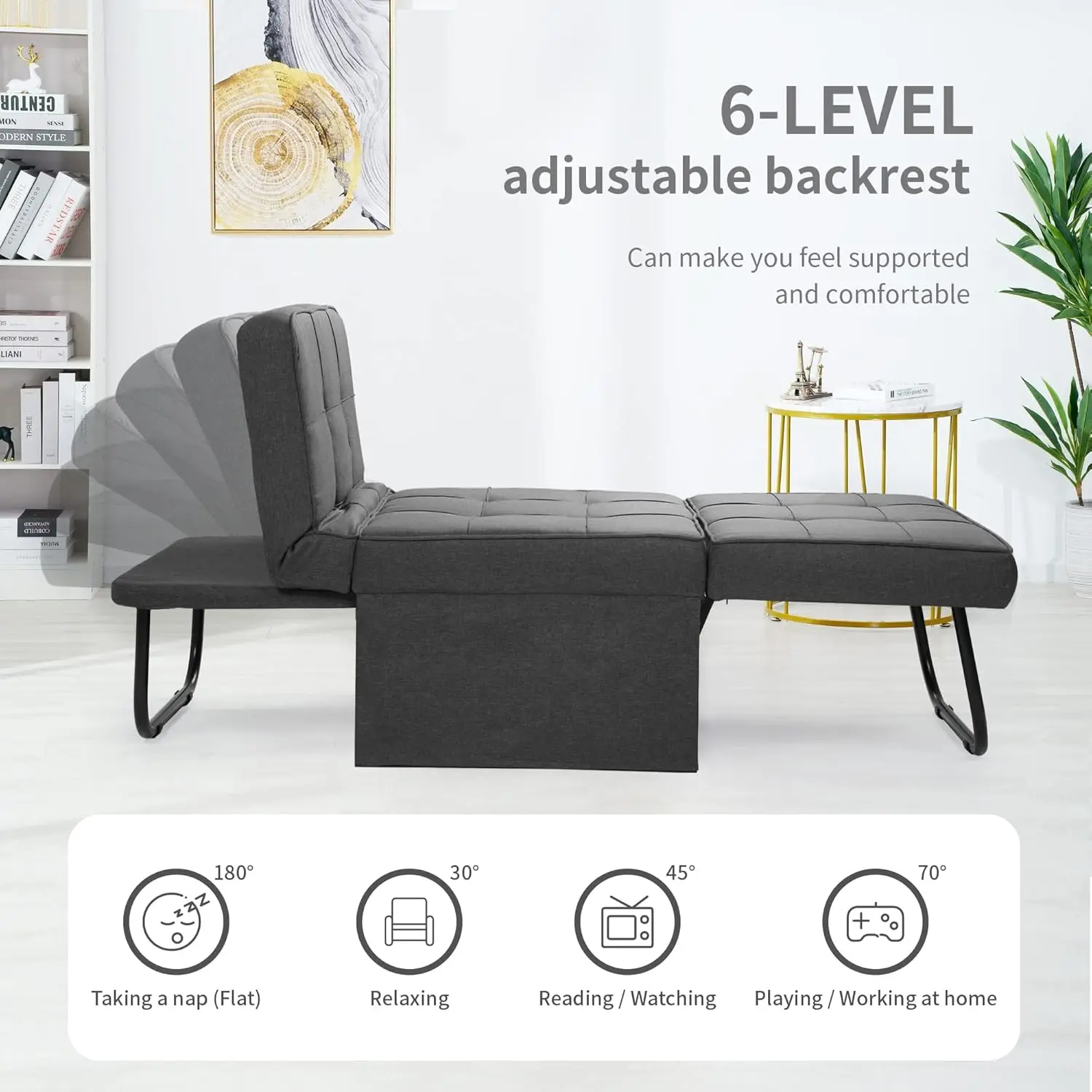 Tempat tidur Sofa, 4 dalam 1 multi-fungsi lipat Ottoman bernapas Sofa Linen dengan sandaran yang dapat disesuaikan kursi Convertible Modern untuk