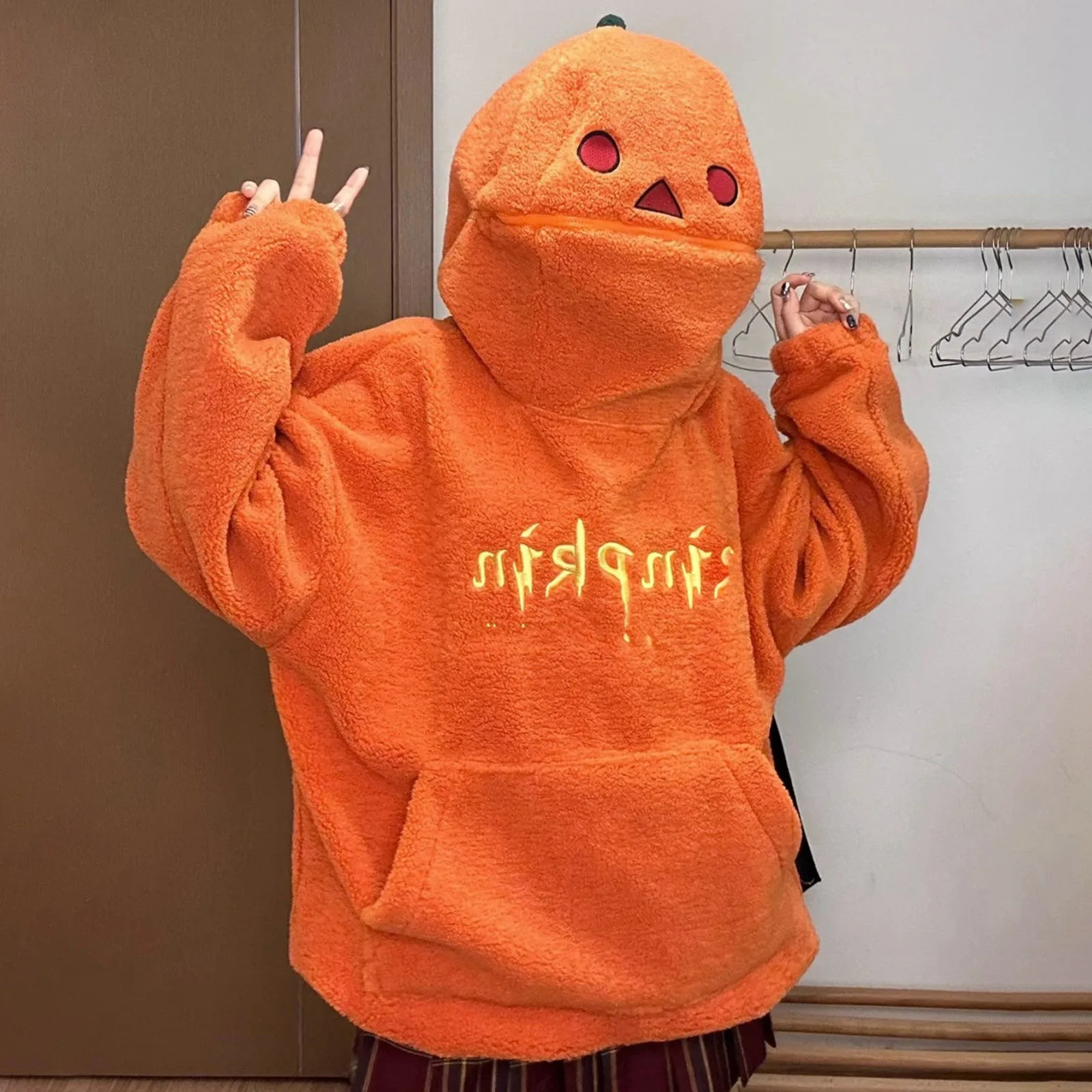 

Ladies' Autumn Winter Fashion Casual Halloween Theme Cartoon Pumpkin Jacket Funny Hooded Sweatshirt Loose Thickened Oversize Top