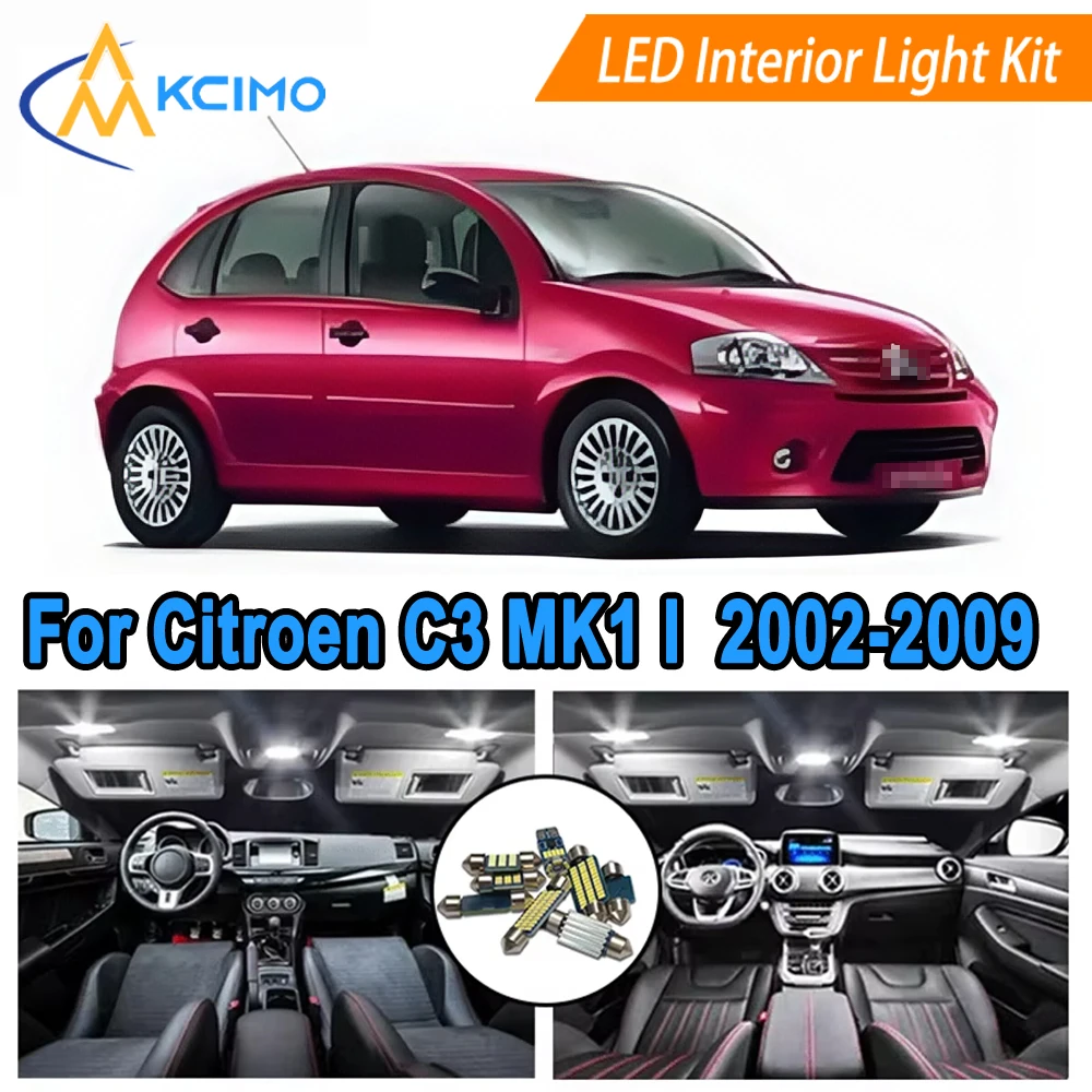 

Автомобильные светодиодные внутренние фонари для Citroen C3 MK1 I (2002-2009), комплект окружающего освещения, простая установка, комплект светодиодных лент, освещение