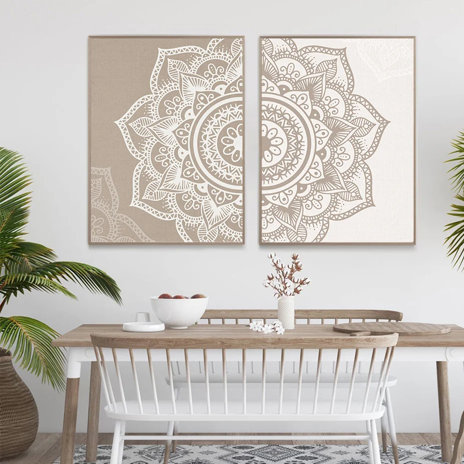 

2pcs/Set Simple Mandala Flower Canvas Poster Wall Art, Picture Wall Decoration, Modern Interior Home Decoration Paintings
