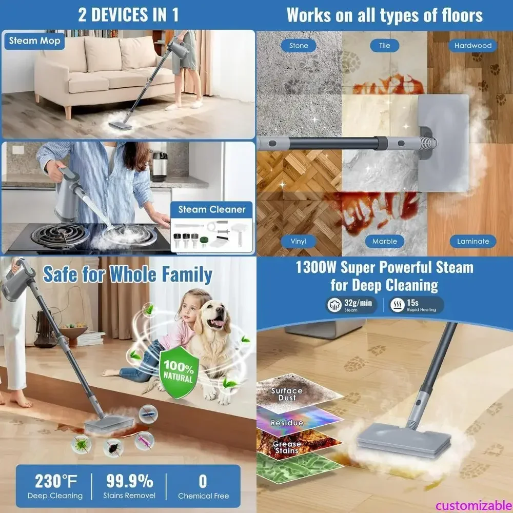 

Hot-sellingFEPPO Multi-Purpose Steam Mop with Detachable Handheld Cleaner for Home and Floor, 10 Attachments and 2 Cleaning Pads