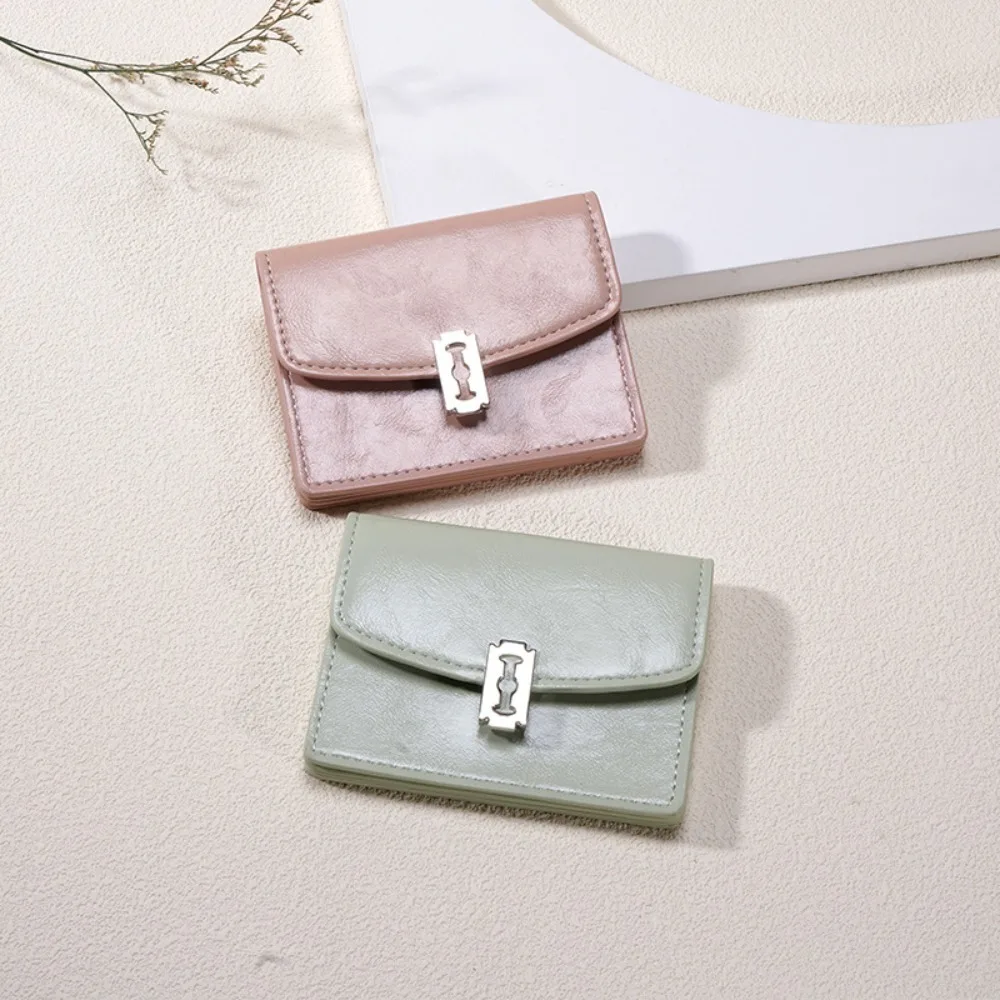 Fashion PU Leather Women Wallet Metal Buckle Multi-layer Coin Purse Solid Color Card Holder Ladies Girls
