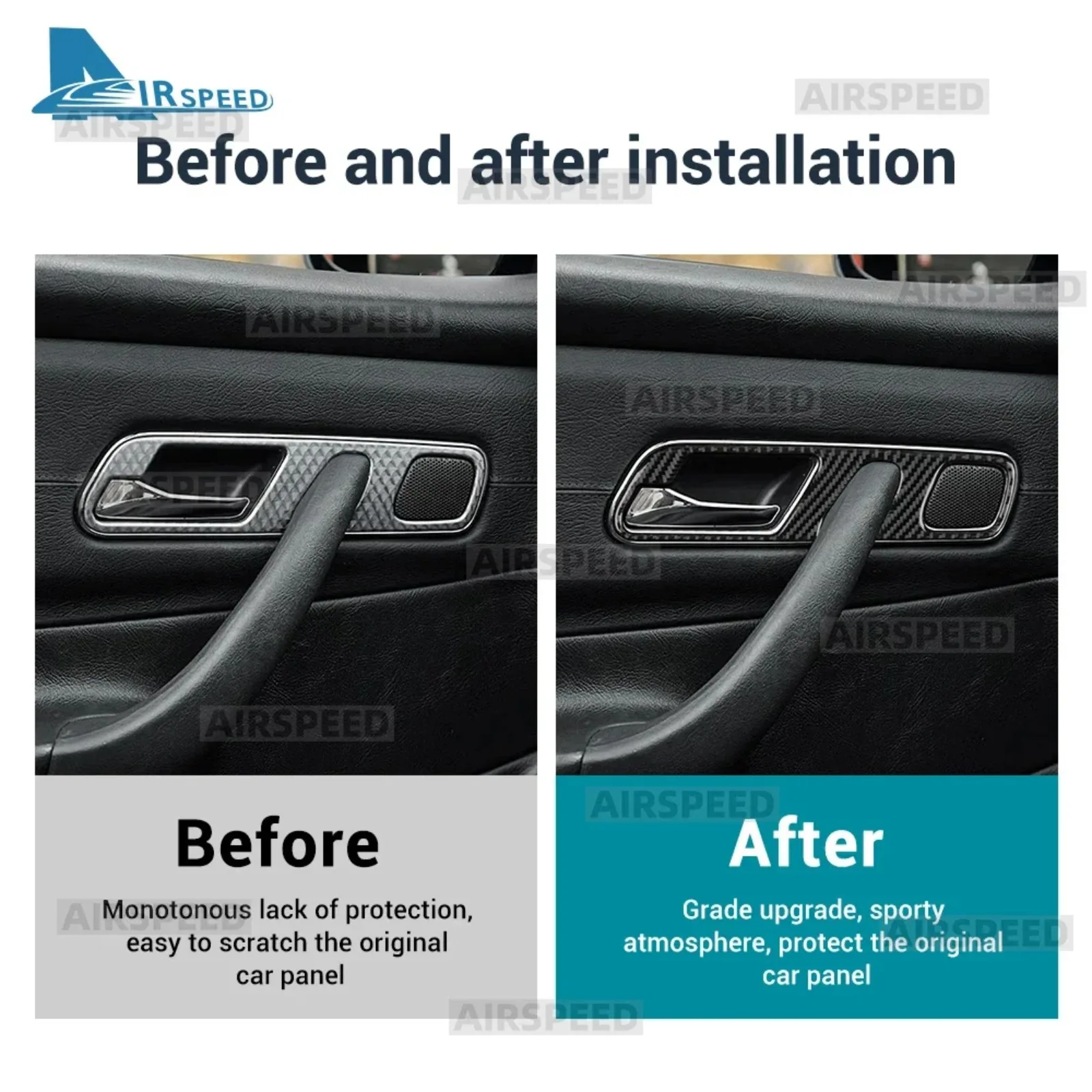 For Mercedes Benz SLK R170 1996 1997 1998 1999 2000 2001 2002 2003 Inner Door Handle frame  Real Soft Carbon Fiber Trim Sticker