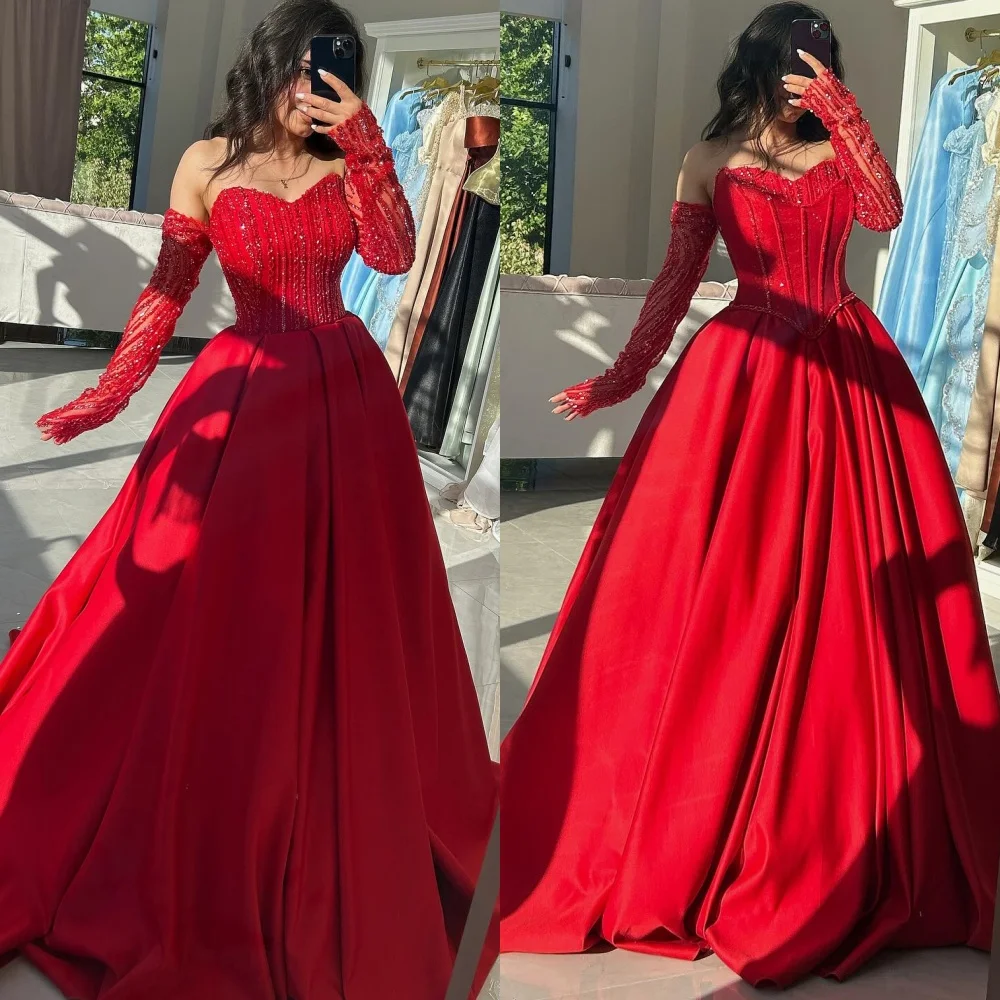 

Customized Exquisite Strapless Detachable Sleeve Long Sleeves Evening Dress Fashion Crystal Prom Dresses Delicate Party Gowns