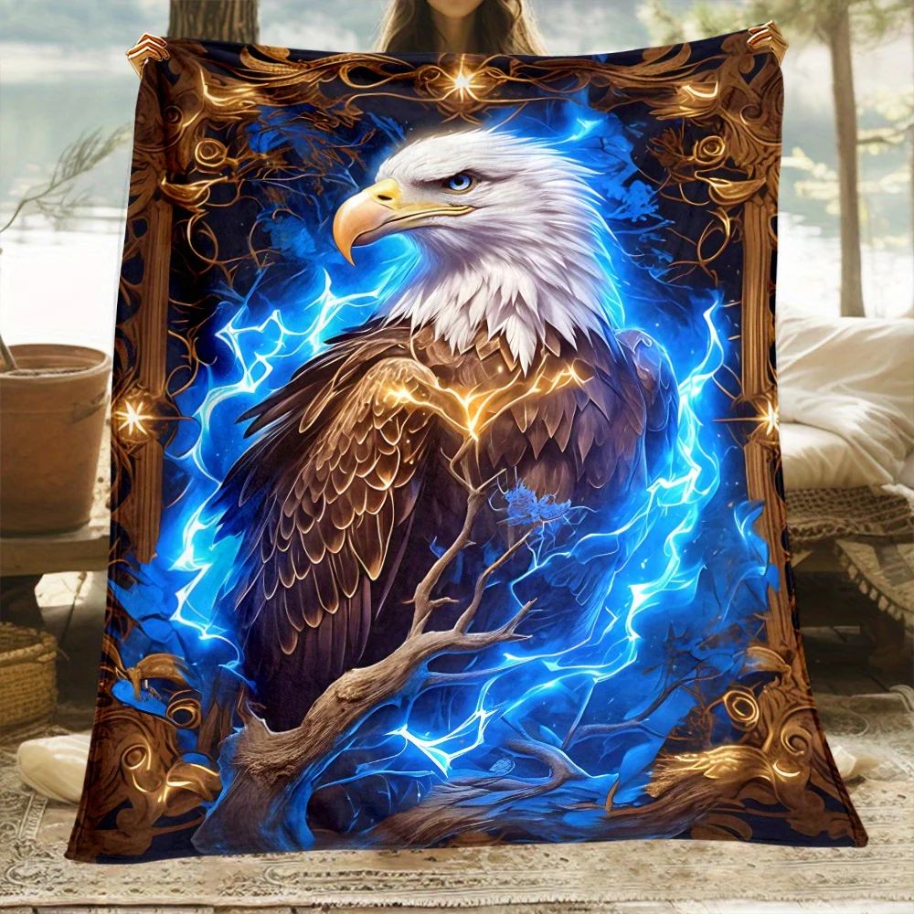 Majestic Electric Eagle Fantasy Art Throw Blanket Lightning Blue Deep Decor Couch Cover for Living Room Home Gifts