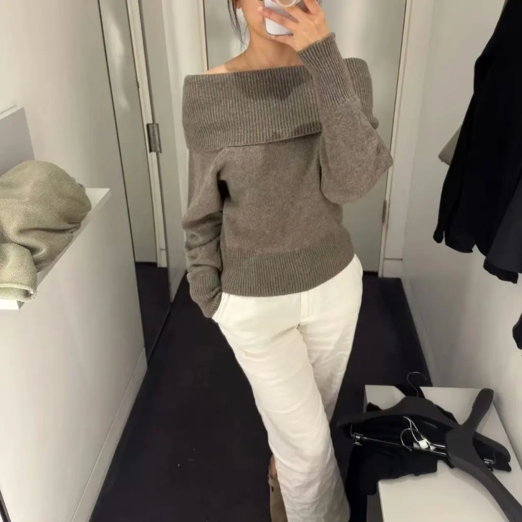 

Women's One-Shoulder Knitwear Pullover Standard Version Winter New Arrival Casual Chic Knit Sweater for Ladies