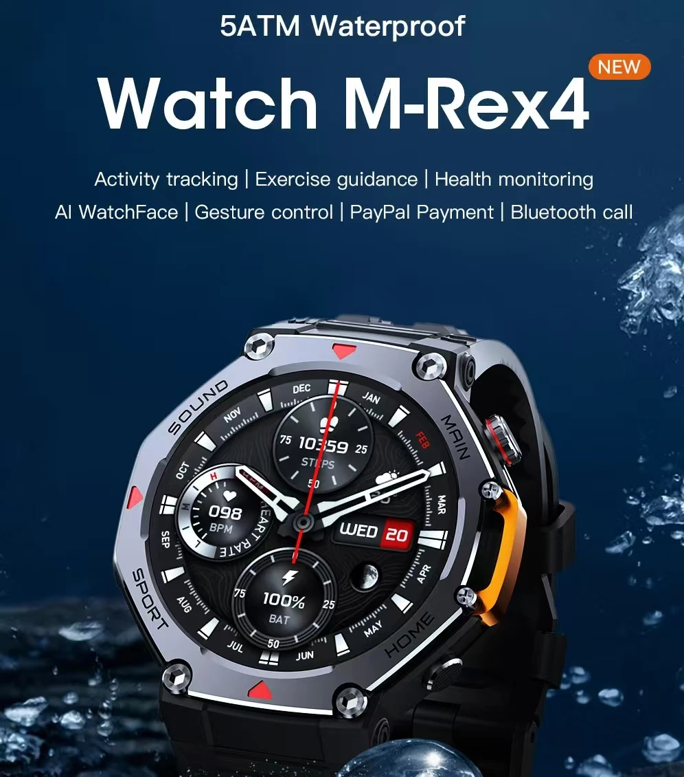 

Xiaomi 5ATM Waterproof Sports Smart Watch M-REX4 Men's Sports Tracker 1.45-inch HD Screen Health Monitoring Watch Bluetooth Call