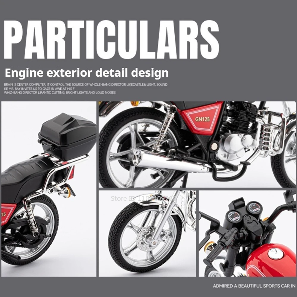 1:12 Suzuki GN125 R Nine T Retro Motorcycle Model Toy Metal Diecast Retractable Tripod Shock Absorption Motorbike Birthday Gifts