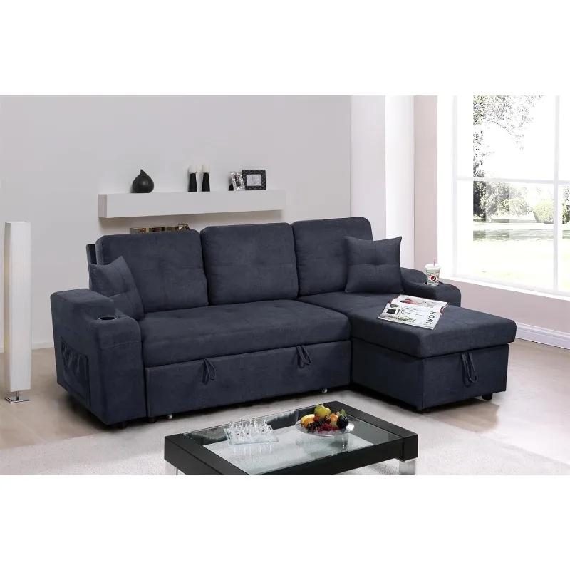 Right-Facing Sectional Sofa with Footrest,Convertible Corner Sofa with Armrest Storage, Living Room and Apartment Sectional Sofa