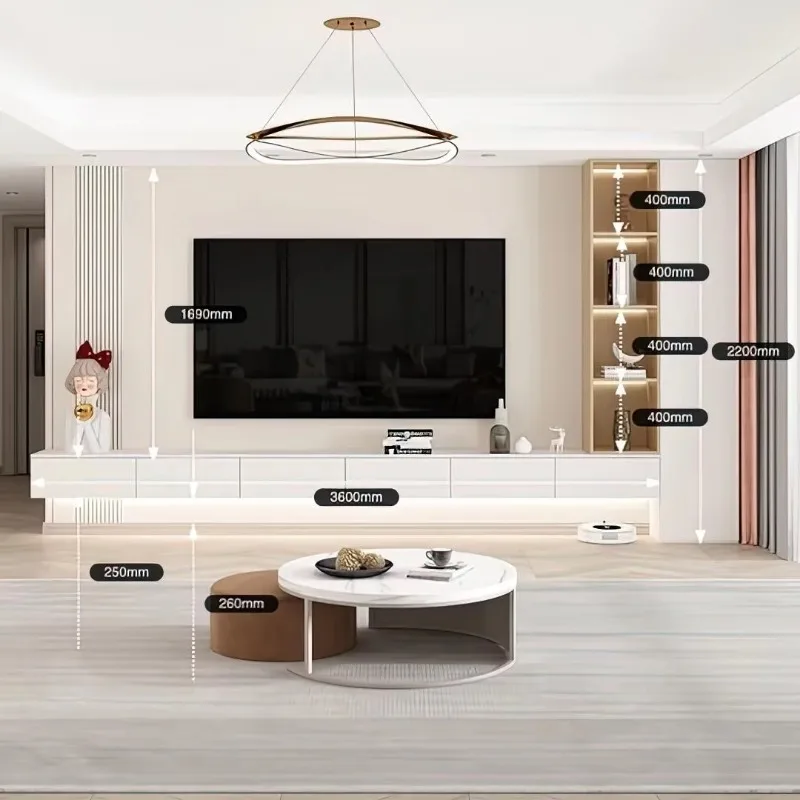 

Modern Design Wall Mounted TV Cabinet with Light Emitting Diode Wooden TV Stand for Home Living Room Furniture