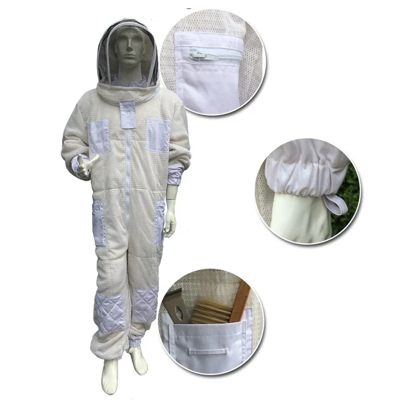 3 Layers Fully Ventilated Beekeeping Suit with Fir-Against Fencing Veil, Round Veil Triple Layers Vented Beekeeping Suit