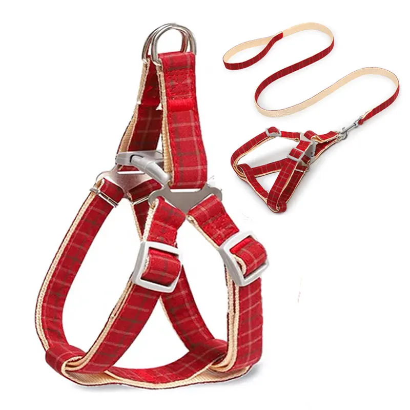 Dog Harness leash Set  Grid Plaid Checked Pattern Adjustable NO Pull  Dog Harness and Leash for Puppy Cat Small Large Dog Favor