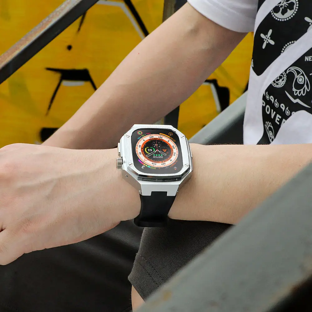 for Apple Watch Ultra 49mm AP Modification Kit Metal Protective Case Silicone Band Strap Cover