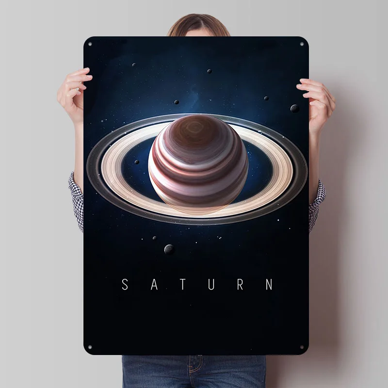 

Плакат с принтом Saturn Planet, настраиваемый настенный художественный ретро винтажный металлический жестяной знак для домашней комнаты, эстетическое украшение, игровой декор