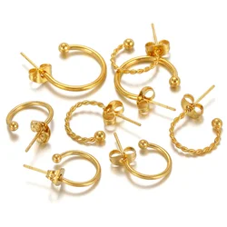10pcs Gold Plated Stainless Steel Earring Posts with Loop C Shape Ear Studs Earrings DIY Jewelry Making Supplies