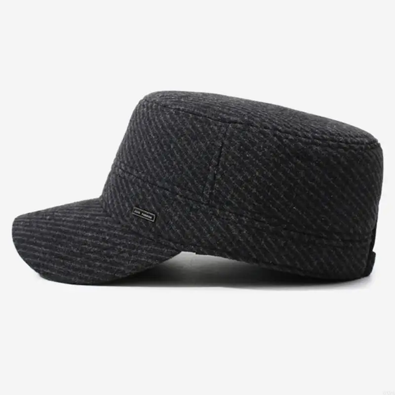 Men's Cold-Weather Cadet Hat Textured Finish with Ear-Cover Sides and Structured Flat-Top Profile for Daily Wear 6XDA