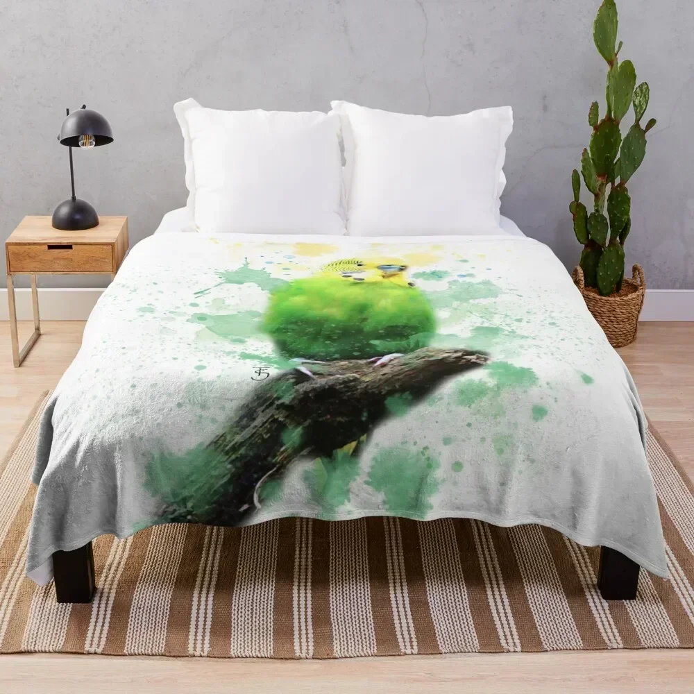 

Budgie Watercolour Throw Blanket blankets and throws Luxury Designer warm for winter Decorative Sofa Blankets