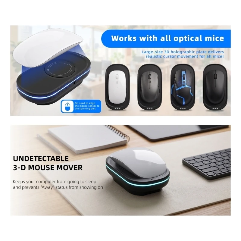 Automatic Mouse Mover for Desk Work, Rechargeable Mouse Mover with 800Mah Battery, Two Activity Modes, Timer Control and H8WD
