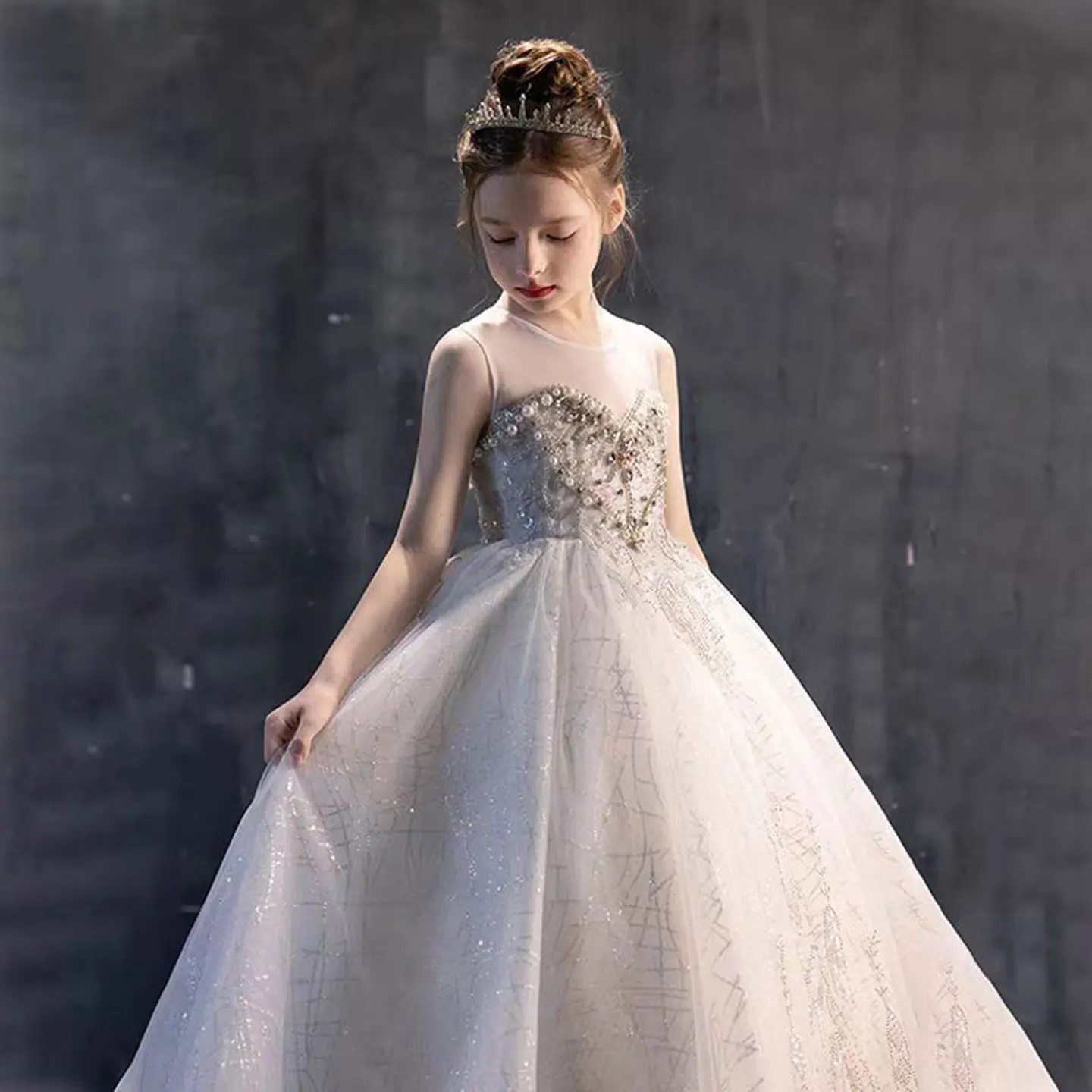 Jill Wish Luxury White Feather Arabic Girl Dress with Detachable Cap Princess Wedding Birthday Pageant Party Evening Gown J124