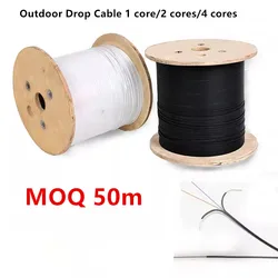 Outdoor Fiber Optic Drop Cable,Fiber Patch Cord jumper,1 /2 /4 Cores, 3 Steel, Single Mode,without Connector, 50m