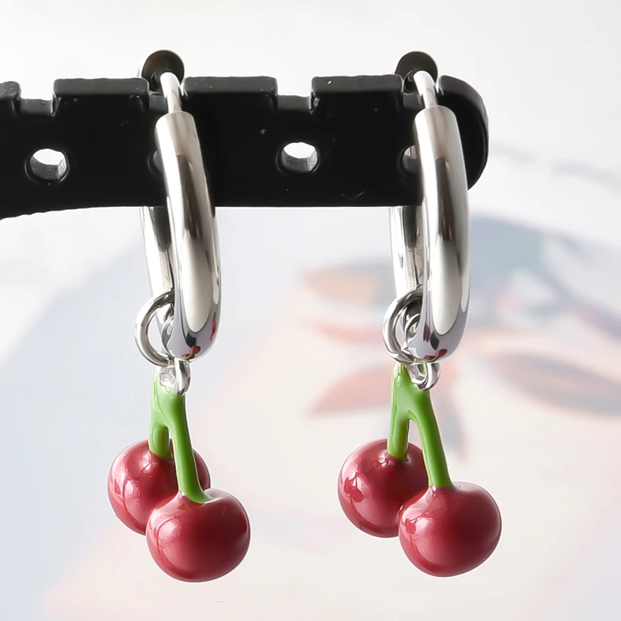 Anlaufgeschützte 316 Edelstahl-Ohrhänger mit Kaktus-, Paprika- und Hunde-Emaille-Anhängern, runde Ohrringe für Damen und Herren, Ohrschmuck, Piercing – Detail 1