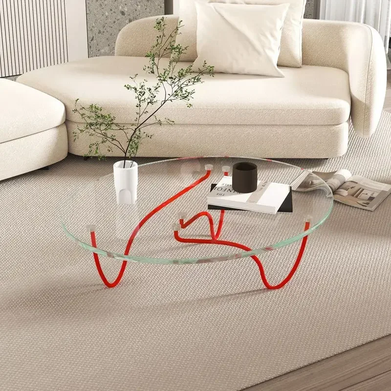 Coffee table living room household small apartment minimalist glass tea table, Nordic design oval creative clothing store table
