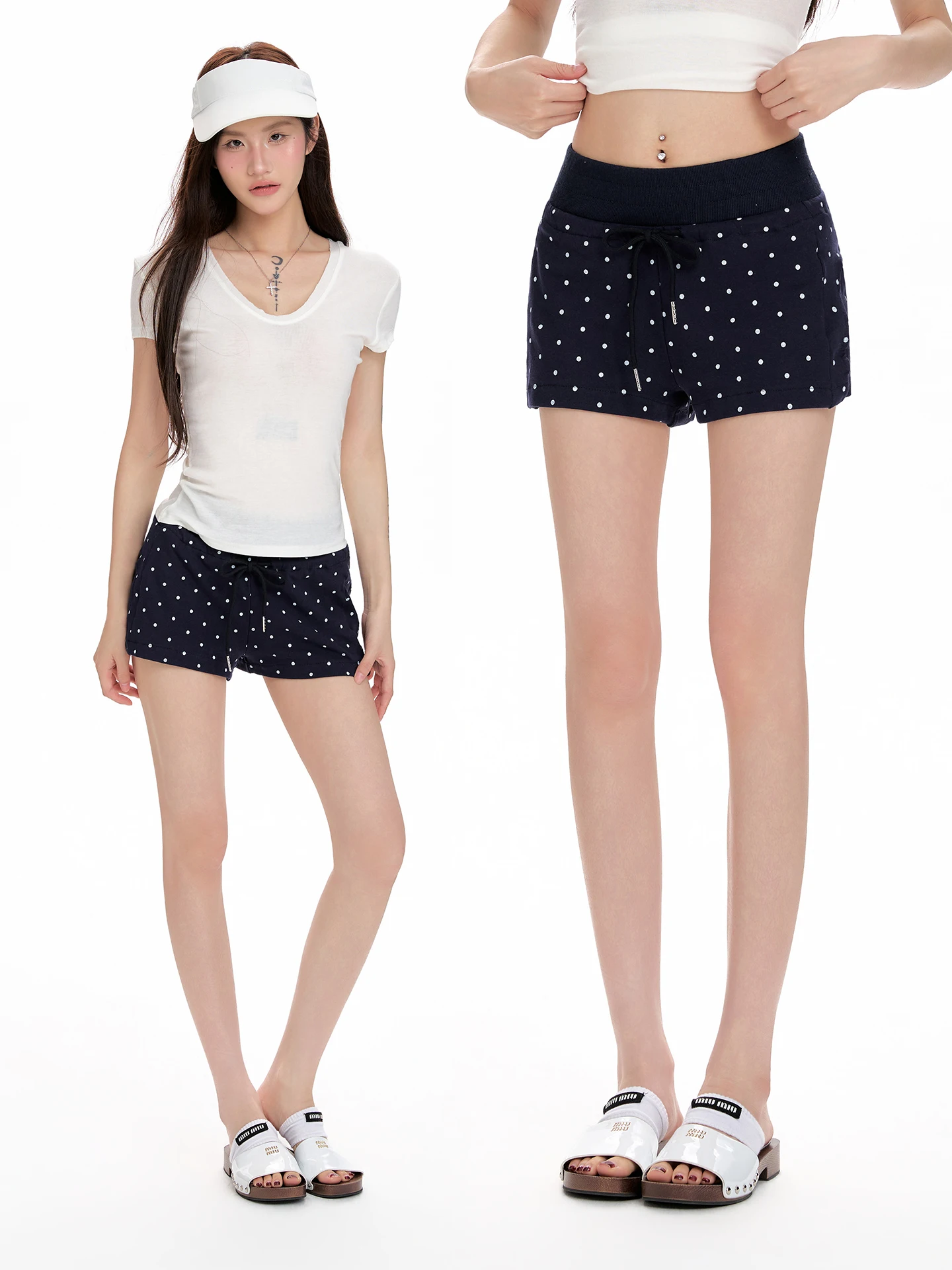 

Повседневные спортивные брюки на шнурке для женщин, весна-лето, новый стиль, свободные, с эффектом распахивания, в горошек, модные короткие шорты