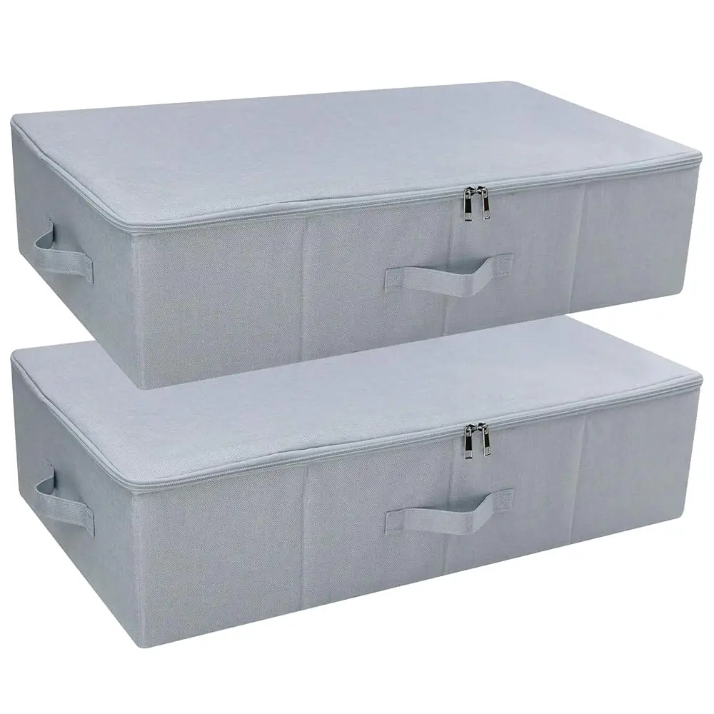 

Набор из 2 складных контейнеров для хранения под кроватью с застежкой-молнией, идеально подходят для обуви, одеял, одежды, светло-серый цвет.