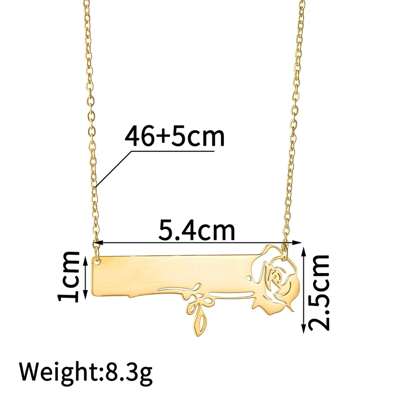 Bluelory Custom Name Necklaces For Women Girls Stainless Steel Engrave Date Nameplated Necklace With Flower Jewelry Gift