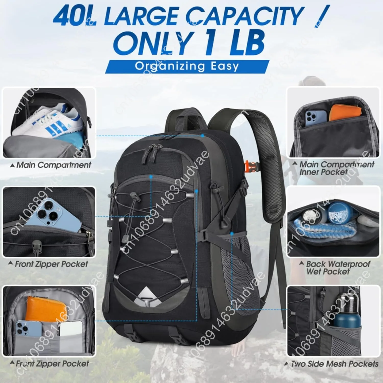IGOLUMON Hiking Backpack 40L Packable Lightweight Camping Backpack Men Women Waterproof Hiking Daypack Outdoor Travel Daypack