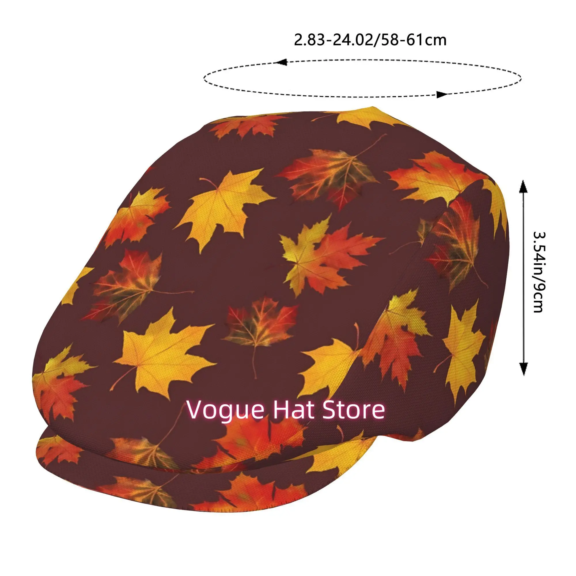 2D Flat - 1pc of Beret Featuring an All-Over Print of Autumn Leaves, a Vintage Newsboy Cap That Is Unisex, Essential for Both Ou