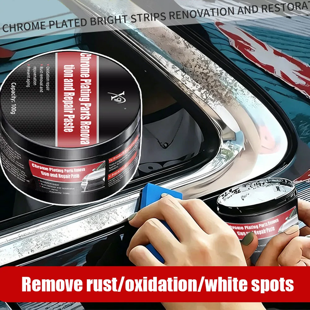 Metal Polishing Paste - Car Chrome Plating Restoration Cream for Car Handles, Windows, Bumpers, Oxidation Remover with Sponge