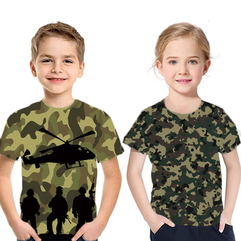 Camouflage Color Graffiti 3D  Printing T-Shirt Boys Girls Anime Graphics Kids Pattern Children\'s Baby O-Neck Top Summer Clothes