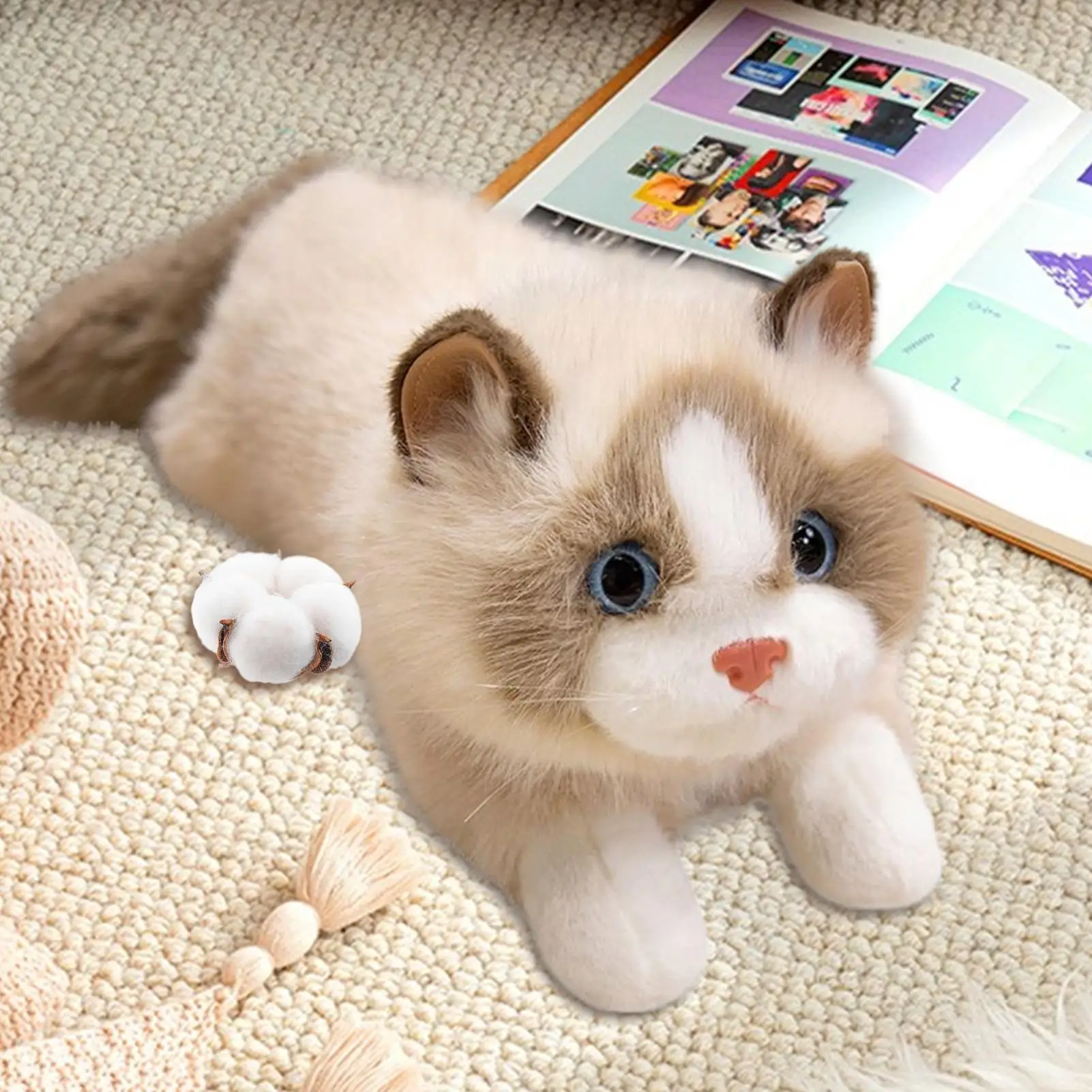 

Милый кот, плюшевые реалистичные кошки, плюшевые животные, мягкие игрушки, интерактивные игрушки со звуком для украшения дома, детская комната, гостиная