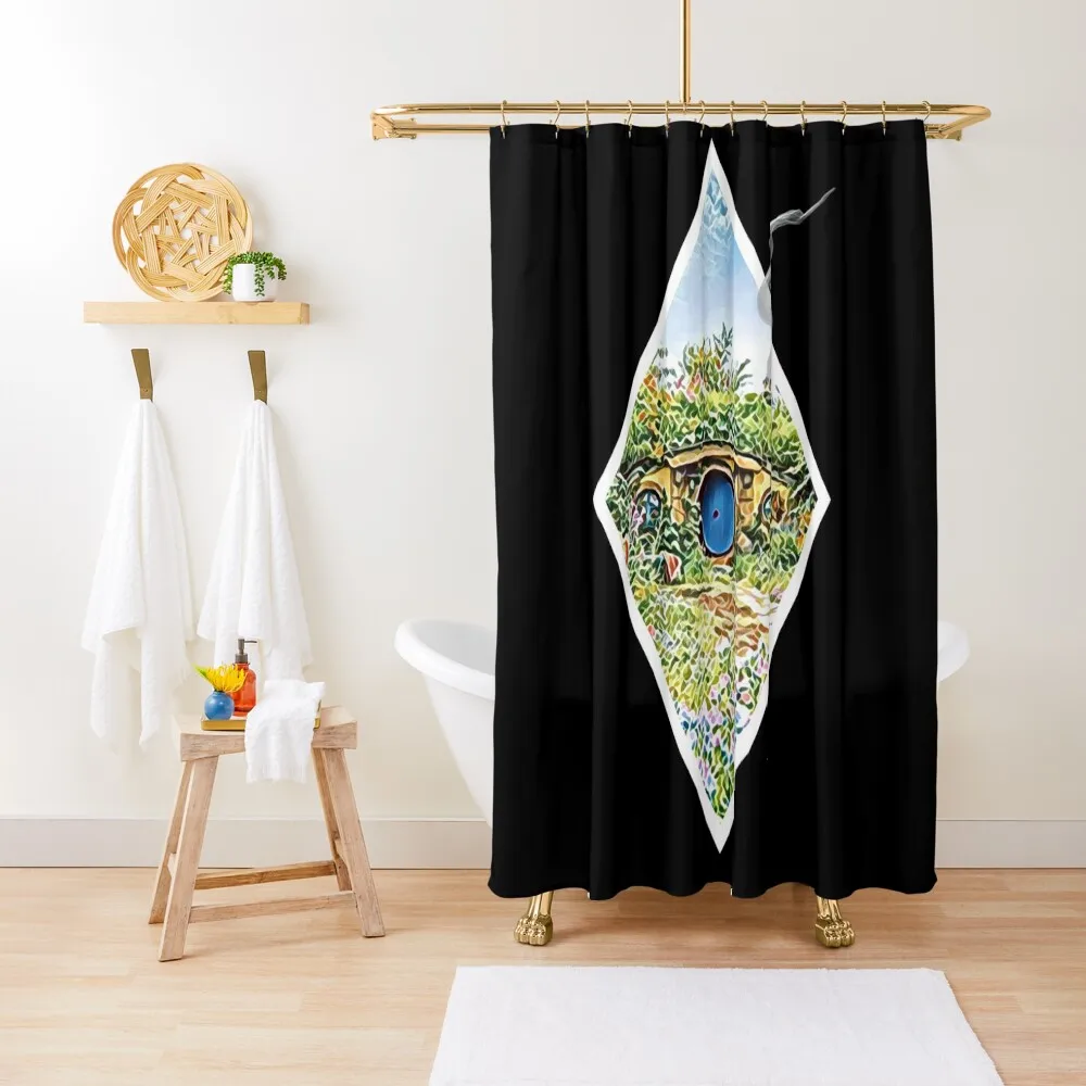 

Cozy Home on a Hill with Smoke Coming Out of a Chimney - Black - Fantasy Shower Curtain For Bathroom For The Bathroom Curtain