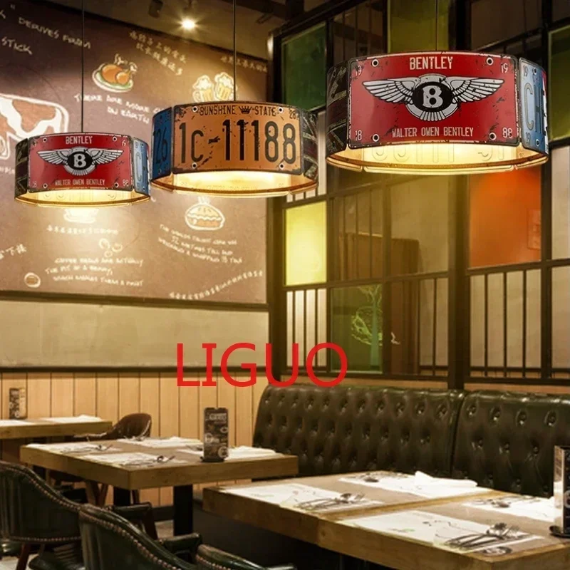 LOFT License Plate Industrial Iron Pendant Lamp Light Vintage E27 Led Hanglamp For Dinning Room Kitchen Bar Luminaire Home Decor