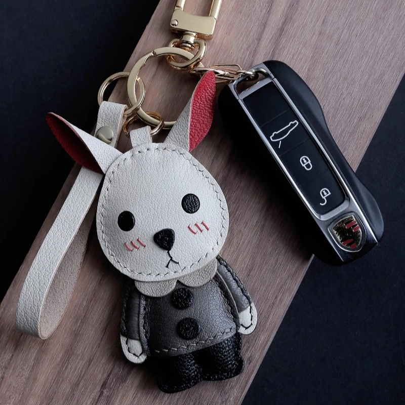

Handmade Bunny Doll Pendant,French Sheepskin Bag Pendant Phone Pendant ,Pure Handmade Genuine Leather Keychain.