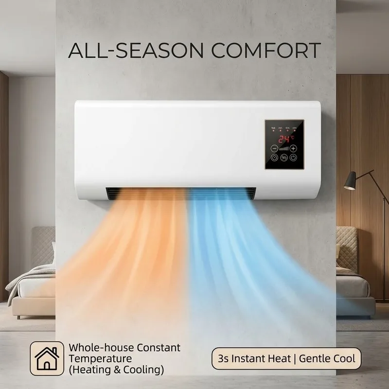 Electric Air Conditioner Fan Wall Mount Easy Temperature Timer Heating and Cooling Fan Space Heater Fan with Remote Control