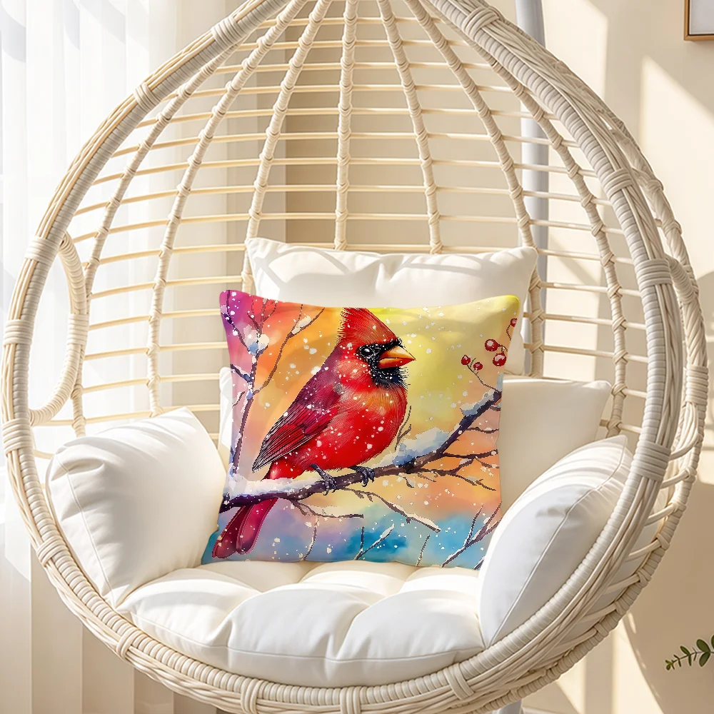 Christmas Bird Cardinal Birdhouse Winter Cushion Cover Soft Pillowcase Double Sided Sofa Home Living Room Decor Bed  Hogar Gift