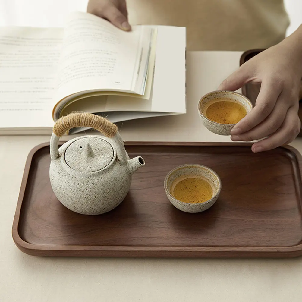 

Wooden Serving Tray Handcrafted Solid Wood Natural Grain Texture Modern Minimalist Large Tray for Cafe Tabletop Birthday Party