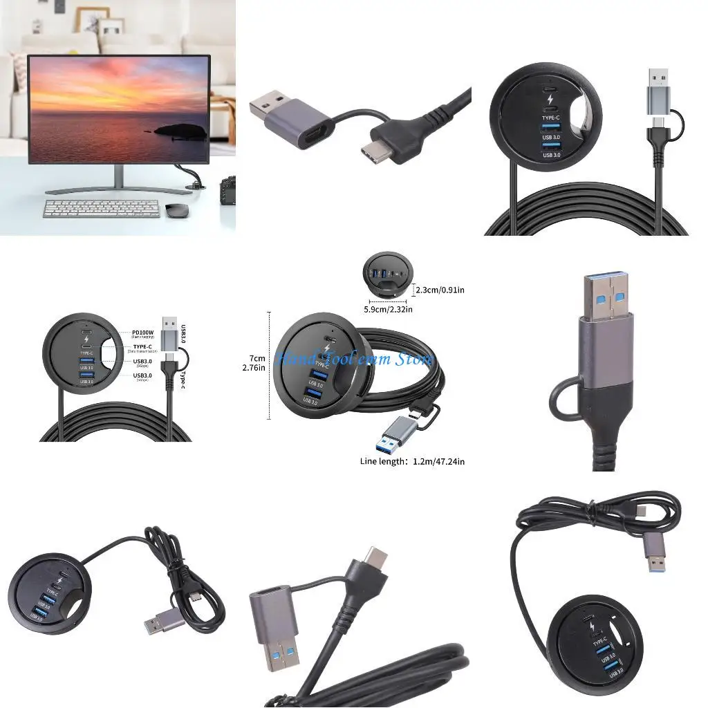 

H37F USB Docking Station USB Dock Laptop Docking Station Desktop Grommet Hole Desktop