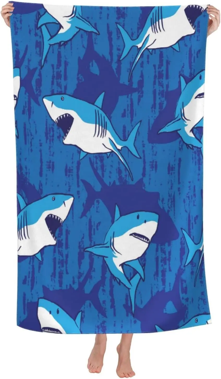 

Blue Shark Beach Towel 31.5x63 Inch Ocean Sea Animal Pattern Microfiber Soft Quick Dry Bath Towel for Swimming Pool Summer